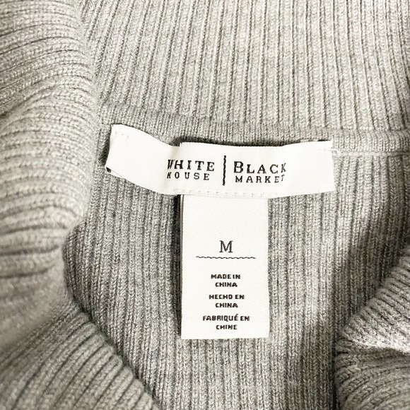 White House Black Market Grey Ribbed Cowl Neck Sweater Asymmetrical Waist Medium - Picture 7 of 11